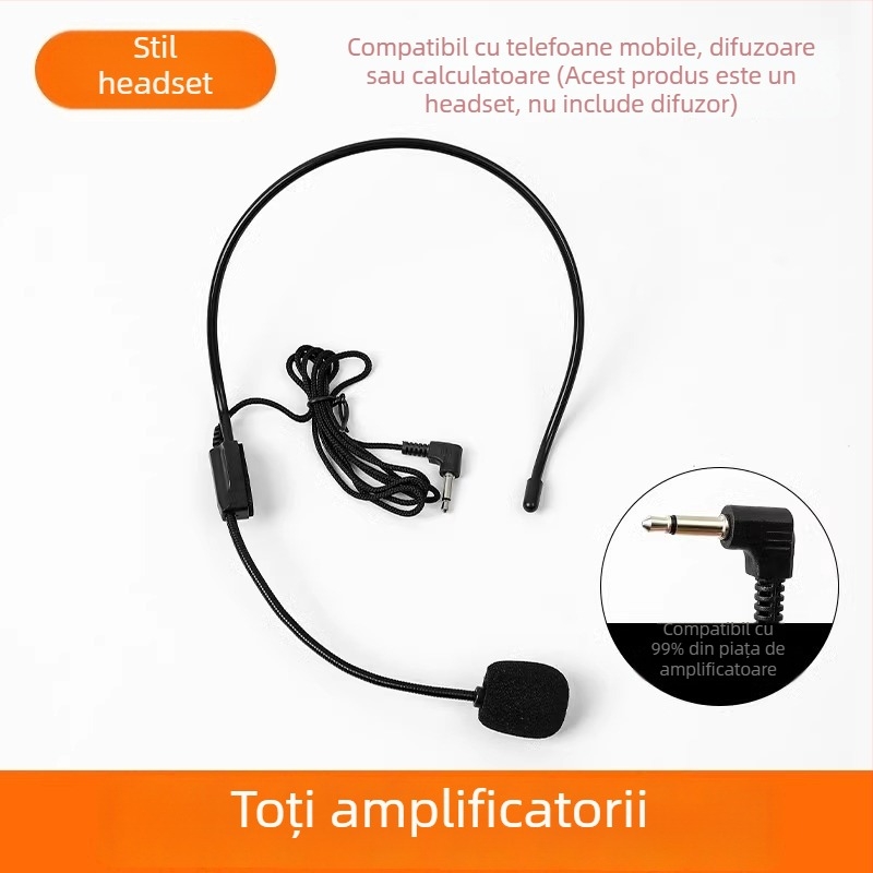 Microfon cu fir pentru profesori, microfon de conferință pentru prelegeri și transmisiuni live, cu bobină în mișcare, fără baterie