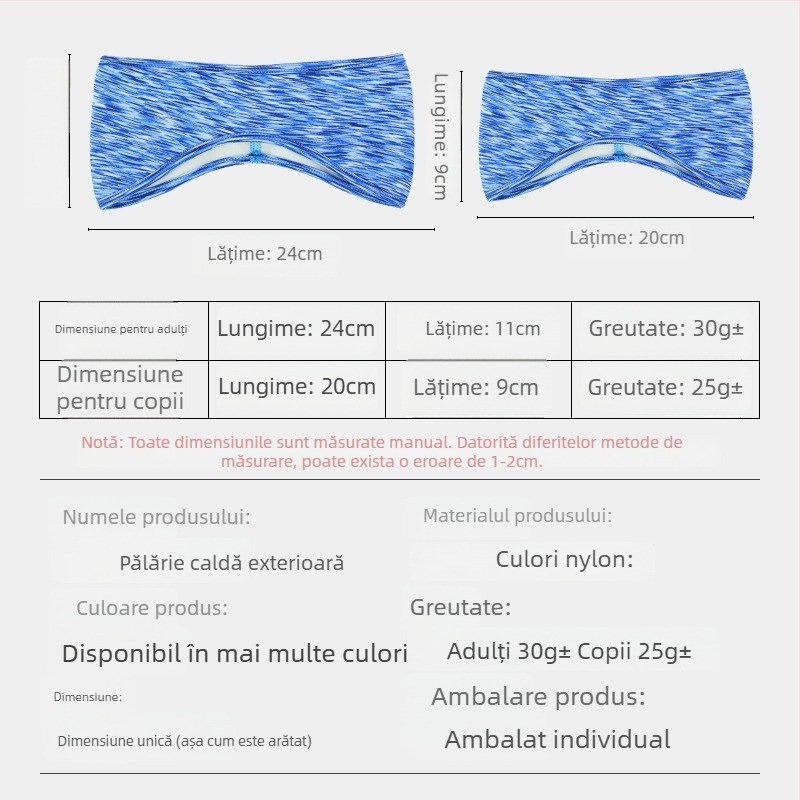 Bandă pentru cap pentru copii, fleece dublu, protecție pentru urechi, model cu dungi, poliester, stil minimalist