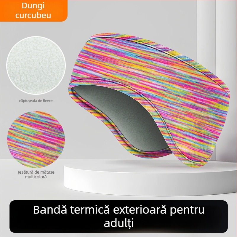 Bandă pentru cap pentru copii, fleece dublu, protecție pentru urechi, model cu dungi, poliester, stil minimalist