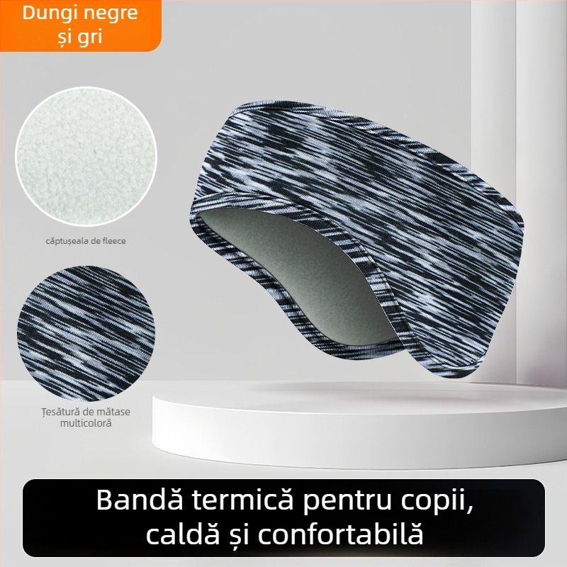 Bandă pentru cap pentru copii, fleece dublu, protecție pentru urechi, model cu dungi, poliester, stil minimalist