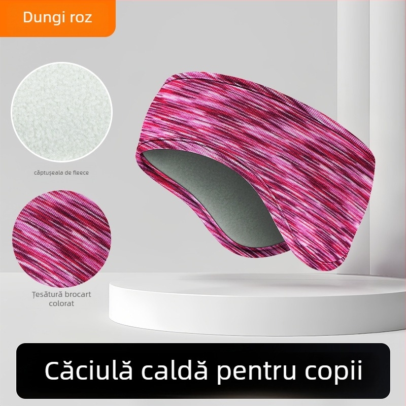 Bandă pentru cap pentru copii, fleece dublu, protecție pentru urechi, model cu dungi, poliester, stil minimalist