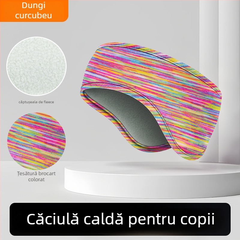 Bandă pentru cap pentru copii, fleece dublu, protecție pentru urechi, model cu dungi, poliester, stil minimalist