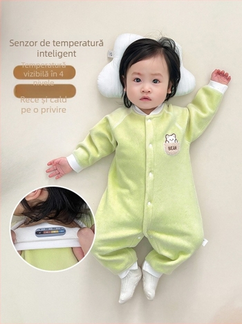Combinezon pentru bebeluși pentru toamnă-iarnă, căptușit cu fleece, unisex, mâneci lungi, închidere cu nasturi, poliester subțire