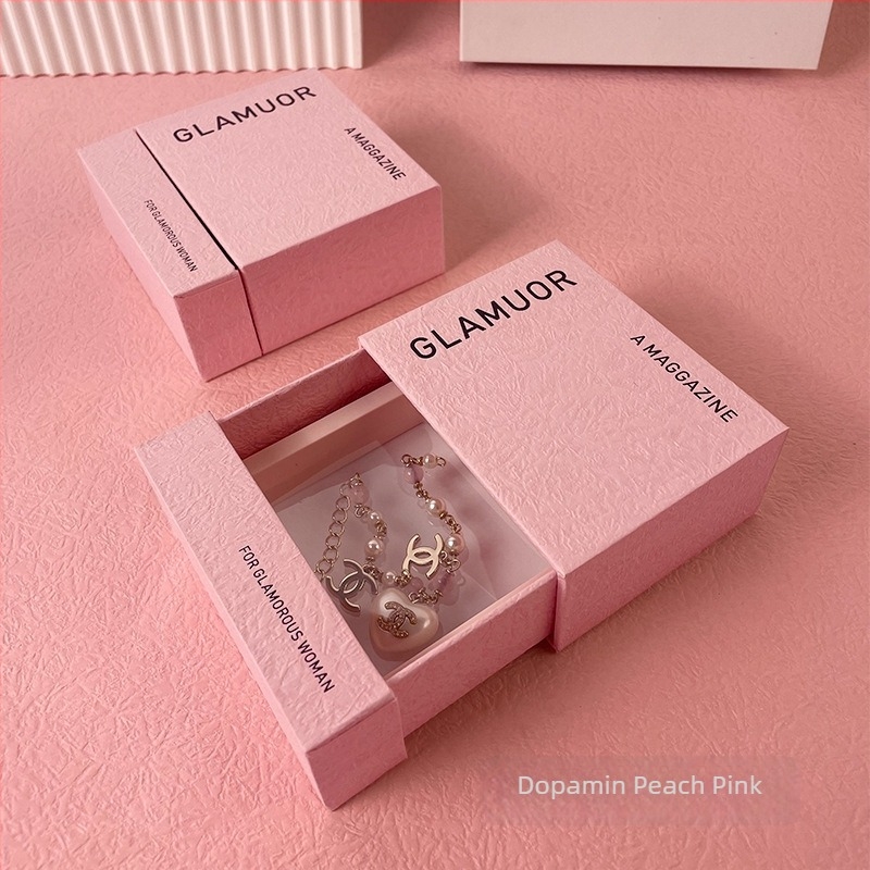 Cutie de prezentare pentru bijuterii cu sertar glisant - din piele, ștanțare la cald, stil modern