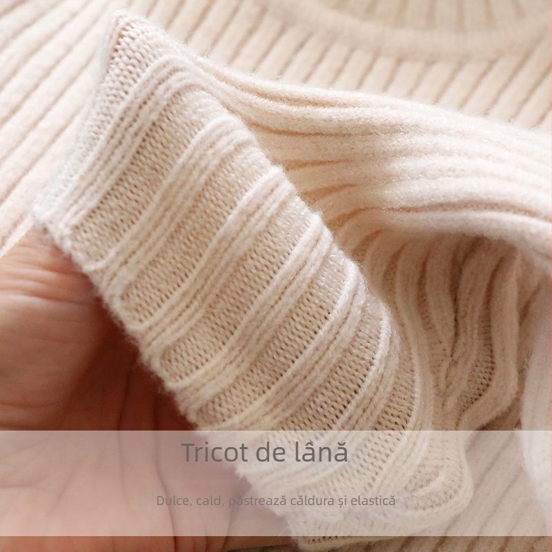 Pulover tricotat gros pentru copii, stil coreean, guler semiînalt, mânecă lungă, 60% poliester, iarnă, pentru 3–8 ani