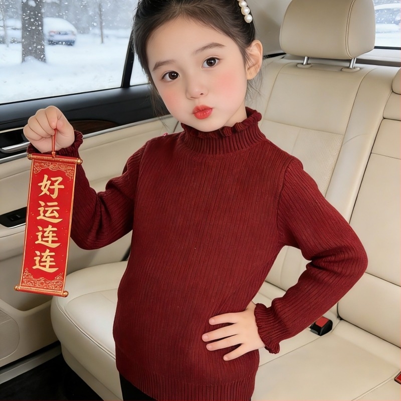 Pulover pentru copii din tricot cu căptușeală de fleece, unisex, mâneci lungi, guler rotund, tricot gros