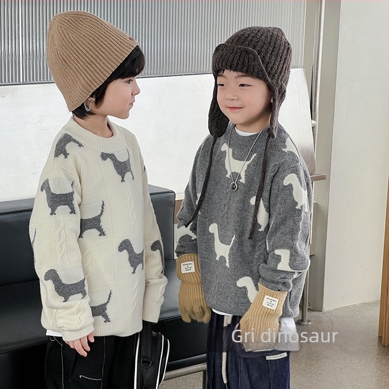 Pulover de copii din lână, stil coreean, guler rotund, mâneci lungi, model solid, pentru 3–8 ani, iarnă