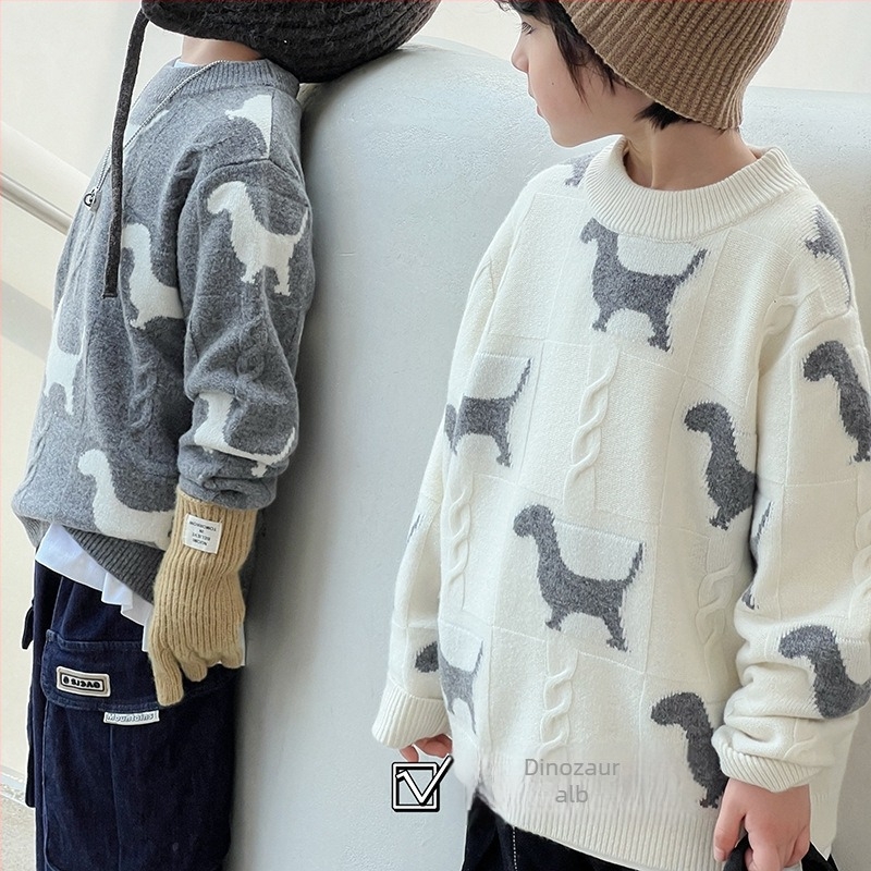 Pulover de copii din lână, stil coreean, guler rotund, mâneci lungi, model solid, pentru 3–8 ani, iarnă