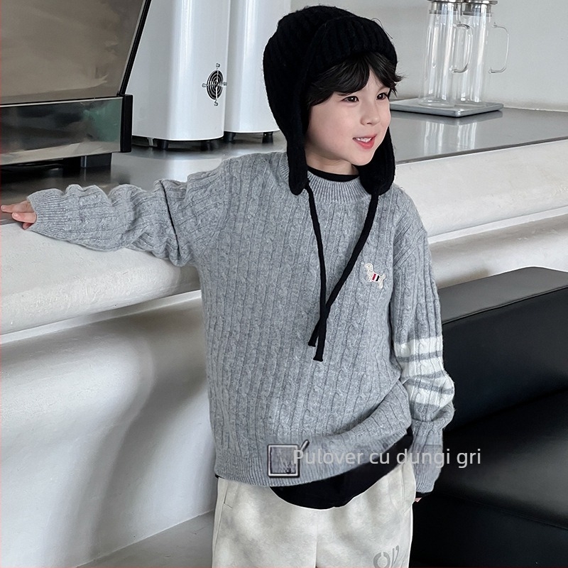 Pulover de copii din lână, stil coreean, guler rotund, mâneci lungi, model solid, pentru 3–8 ani, iarnă