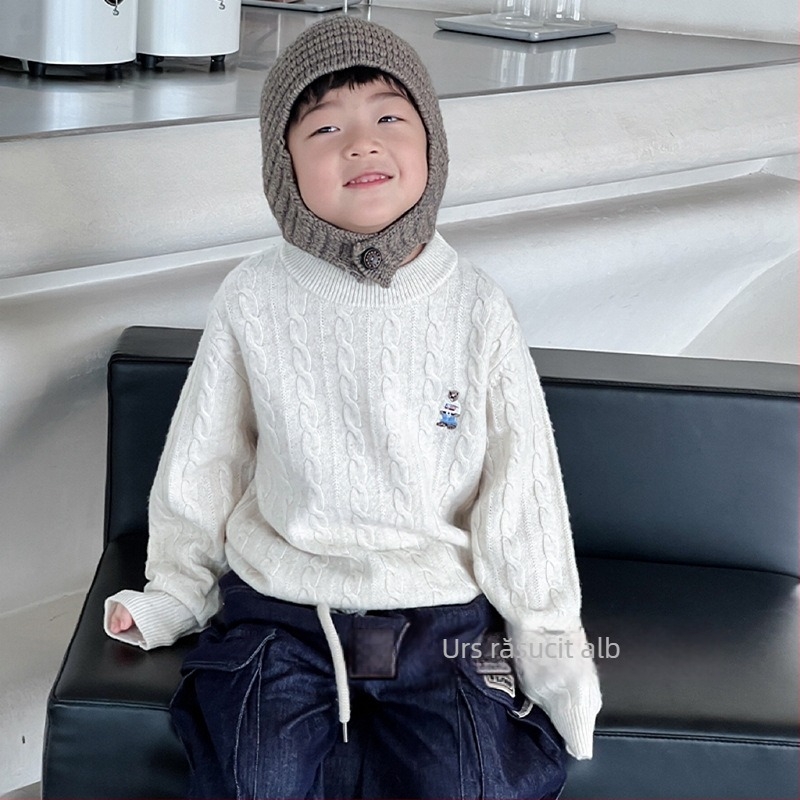 Pulover de copii din lână, stil coreean, guler rotund, mâneci lungi, model solid, pentru 3–8 ani, iarnă