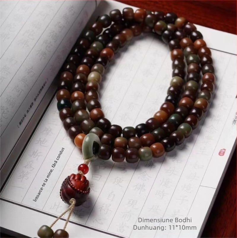 Brățară Bodhi cu 108 mărgele, stil etnic, confecționare naturală și lustruită, semi-artizanal