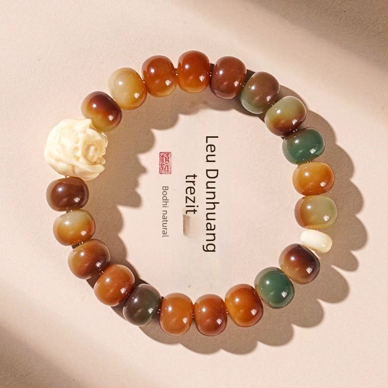 Brățară Bodhi cu 108 mărgele, stil etnic, confecționare naturală și lustruită, semi-artizanal