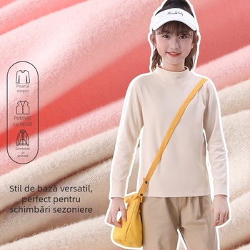 Top de bază pentru copii cu mâneci lungi, 95% bumbac, interior plușat, unisex