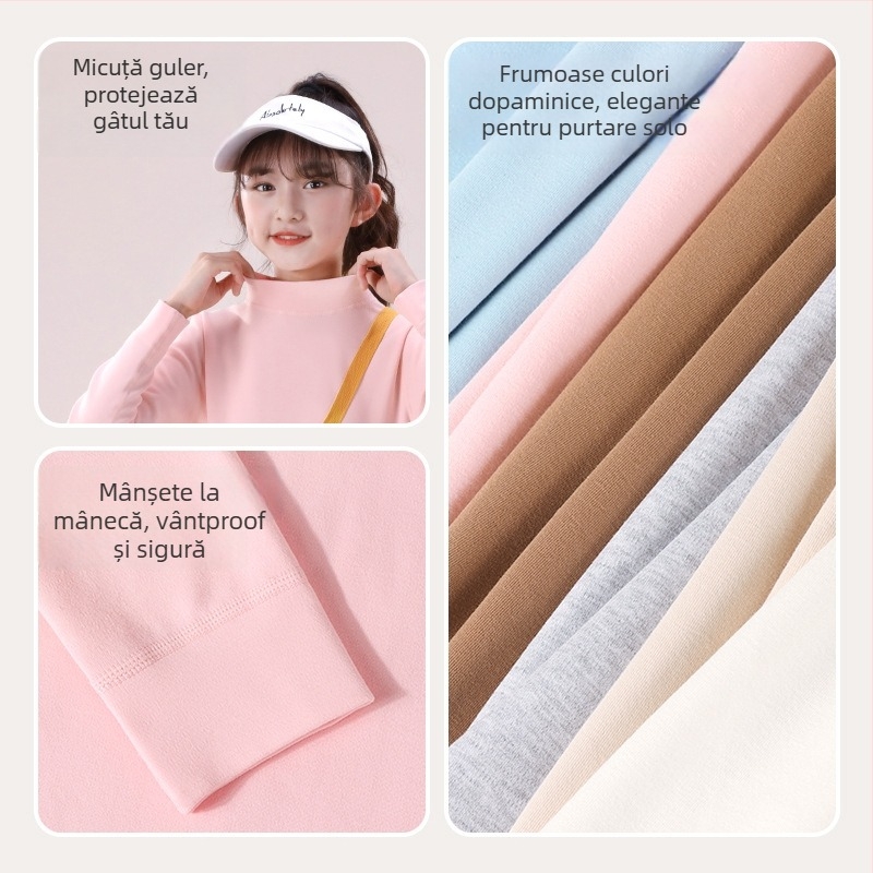 Top de bază pentru copii cu mâneci lungi, 95% bumbac, interior plușat, unisex