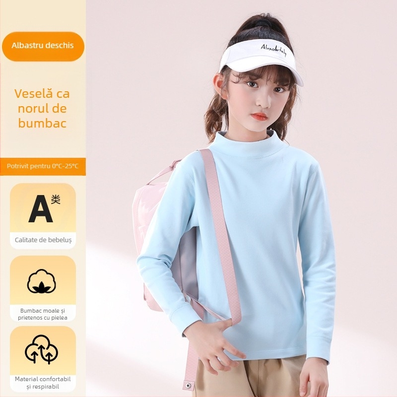 Top de bază pentru copii cu mâneci lungi, 95% bumbac, interior plușat, unisex