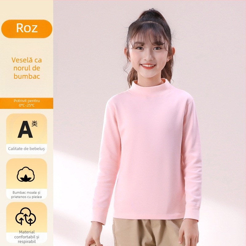 Top de bază pentru copii cu mâneci lungi, 95% bumbac, interior plușat, unisex