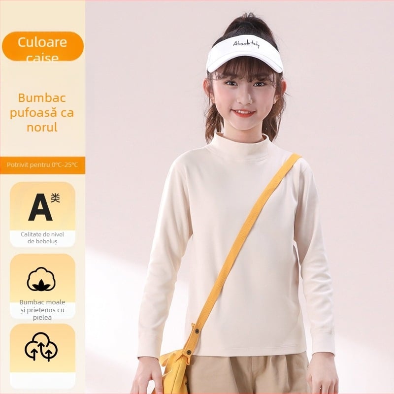 Top de bază pentru copii cu mâneci lungi, 95% bumbac, interior plușat, unisex