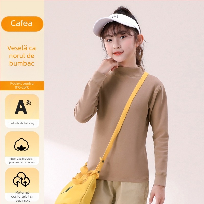 Top de bază pentru copii cu mâneci lungi, 95% bumbac, interior plușat, unisex