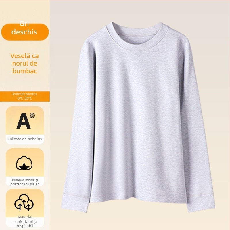 Top de bază pentru copii cu mâneci lungi, 95% bumbac, interior plușat, unisex