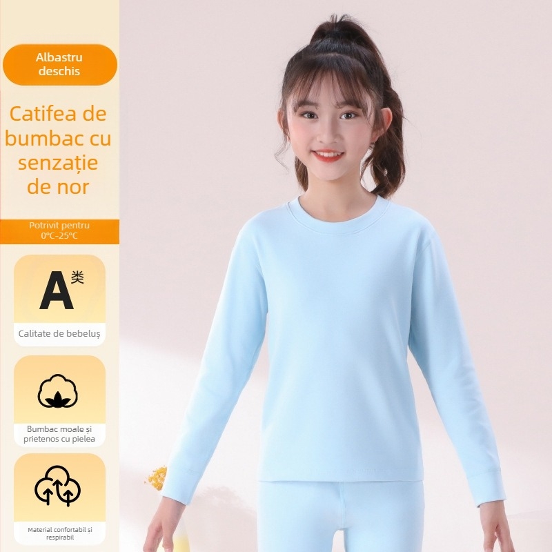 Top de bază pentru copii cu mâneci lungi, 95% bumbac, interior plușat, unisex