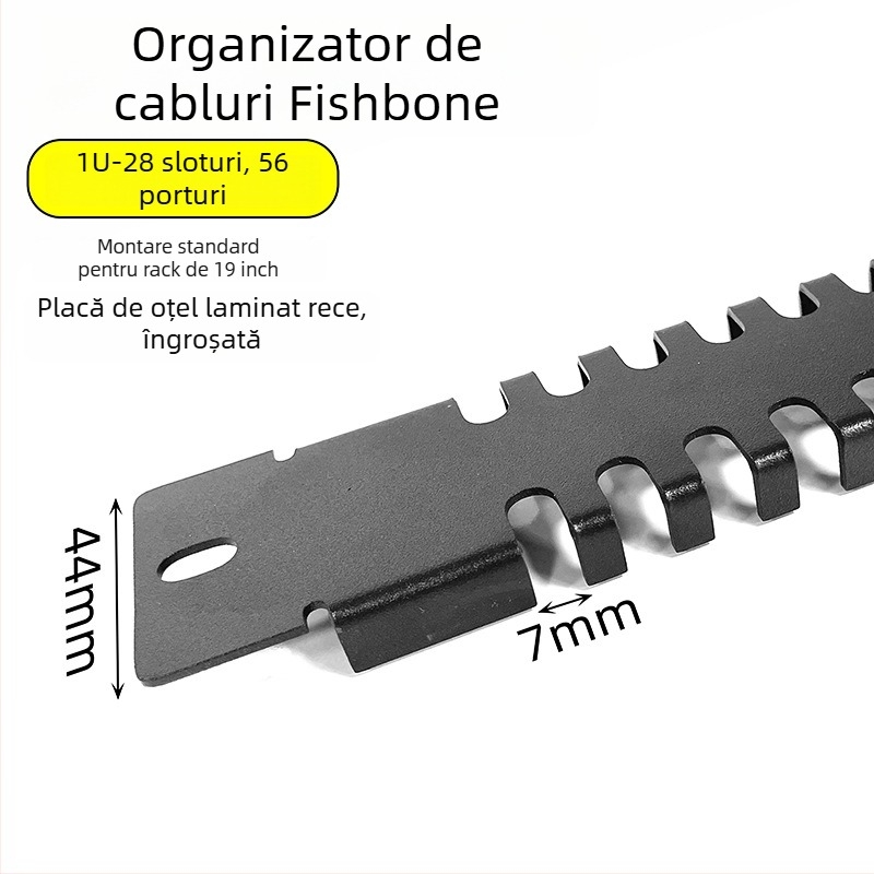 Panou de gestionare a cablurilor în dulap, 28 compartimente și 56 porturi, placă blind în formă de oase de pește