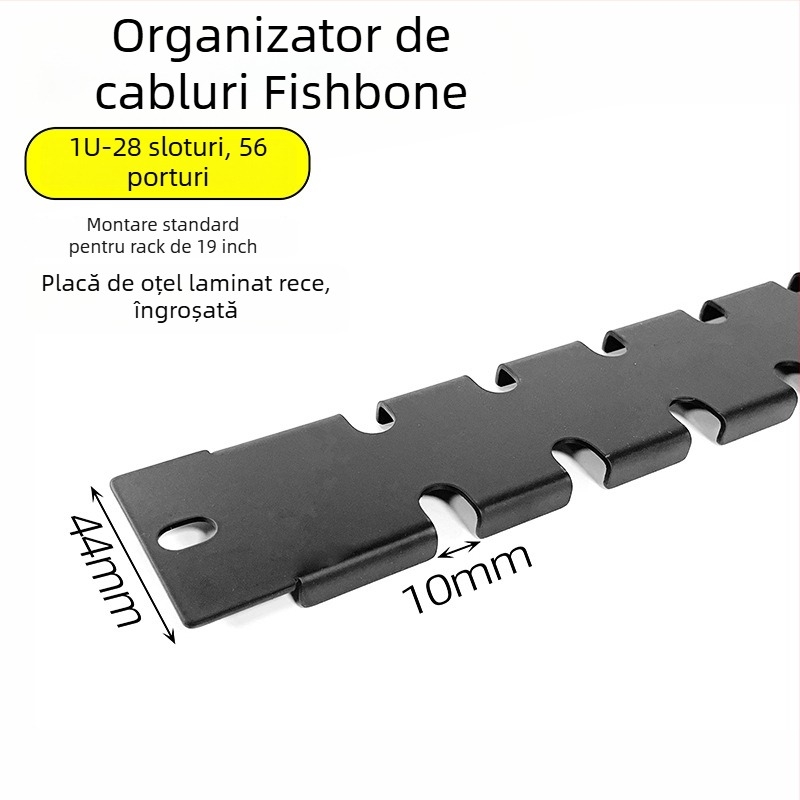 Panou de gestionare a cablurilor în dulap, 28 compartimente și 56 porturi, placă blind în formă de oase de pește