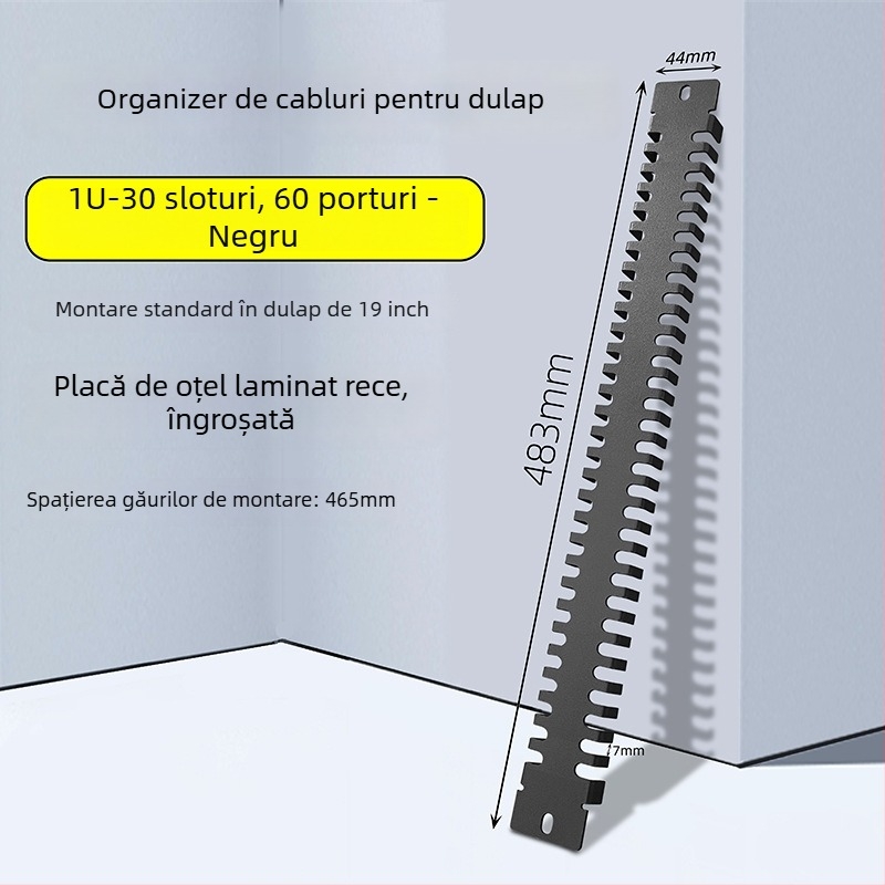 Panou de gestionare a cablurilor în dulap, 28 compartimente și 56 porturi, placă blind în formă de oase de pește