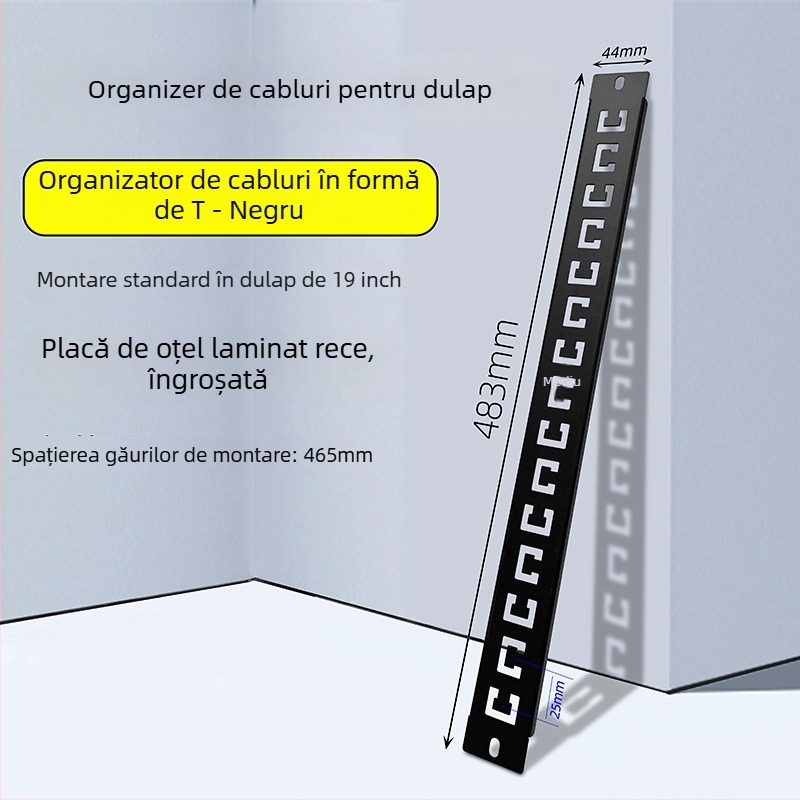 Panou de gestionare a cablurilor în dulap, 28 compartimente și 56 porturi, placă blind în formă de oase de pește