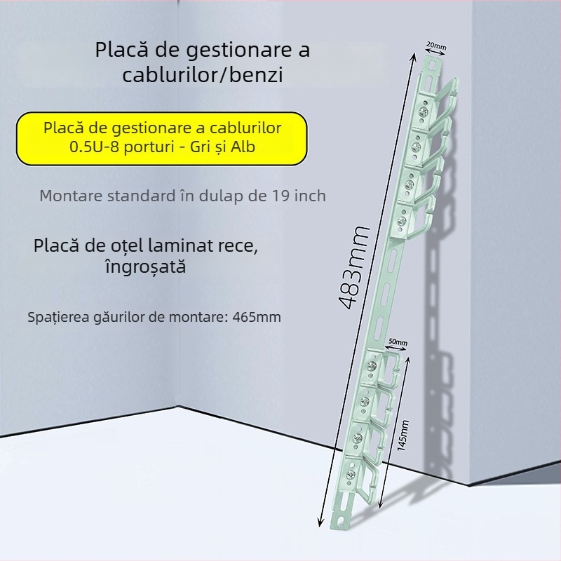 Panou de gestionare a cablurilor în dulap, 28 compartimente și 56 porturi, placă blind în formă de oase de pește