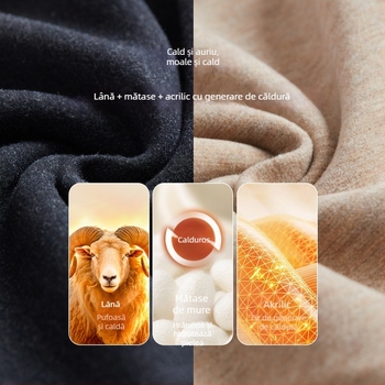 Tricou termic pentru bărbați din lână-mătase cu guler semiînalt, căptușit velur, grosime extra 301-350 g/m²