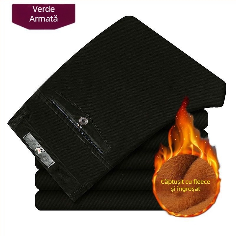 Pantaloni din corduroy pentru bărbați, talie înaltă, croială dreaptă lejeră, casual toamna-iarna