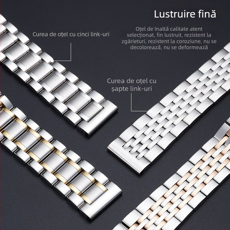 Șapte curele din oțel inoxidabil pentru ceas, cu închizătoare tip fluture și accesorii din oțel