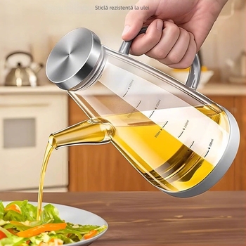Duo One recipient de ulei din sticlă borosilicat de înaltă durabilitate, cu logo imprimat, capacitate mare, stil modern minimalist
