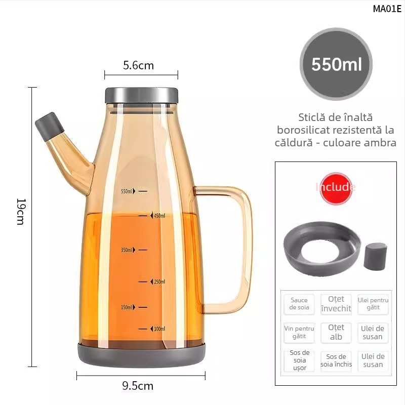 Duo One recipient de ulei din sticlă borosilicat de înaltă durabilitate, cu logo imprimat, capacitate mare, stil modern minimalist