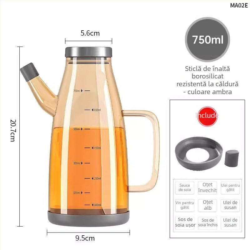 Duo One recipient de ulei din sticlă borosilicat de înaltă durabilitate, cu logo imprimat, capacitate mare, stil modern minimalist