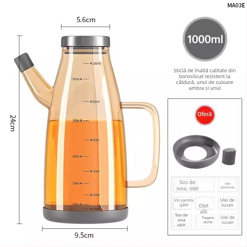 Duo One recipient de ulei din sticlă borosilicat de înaltă durabilitate, cu logo imprimat, capacitate mare, stil modern minimalist