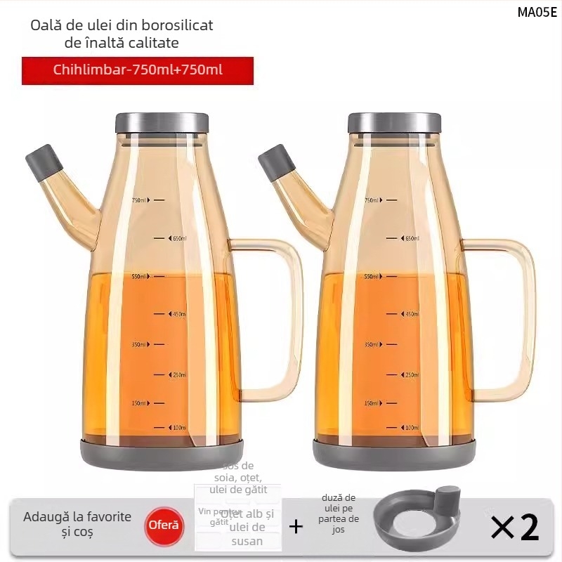 Duo One recipient de ulei din sticlă borosilicat de înaltă durabilitate, cu logo imprimat, capacitate mare, stil modern minimalist