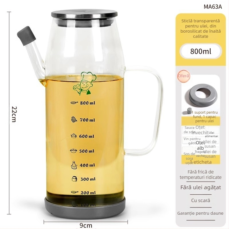 Duo One recipient de ulei din sticlă borosilicat de înaltă durabilitate, cu logo imprimat, capacitate mare, stil modern minimalist