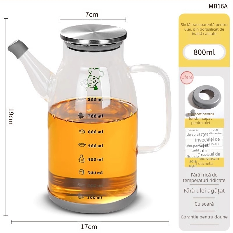 Duo One recipient de ulei din sticlă borosilicat de înaltă durabilitate, cu logo imprimat, capacitate mare, stil modern minimalist