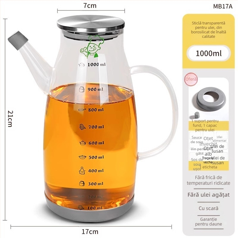 Duo One recipient de ulei din sticlă borosilicat de înaltă durabilitate, cu logo imprimat, capacitate mare, stil modern minimalist