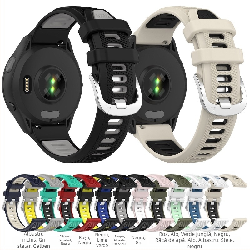 Brățară silicon Garmin Forerunner 265, bi-color, 18/20/22 mm, cataramă cu pin