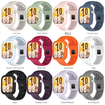 Bratara din silicon pentru Huawei Fit4 și GT5 – respirabilă, multicoloră cu perforații (Material: silicon; Modele compatibile: Huawei Fit4, GT5; Închidere: buton snap; Greutate: 18 g)