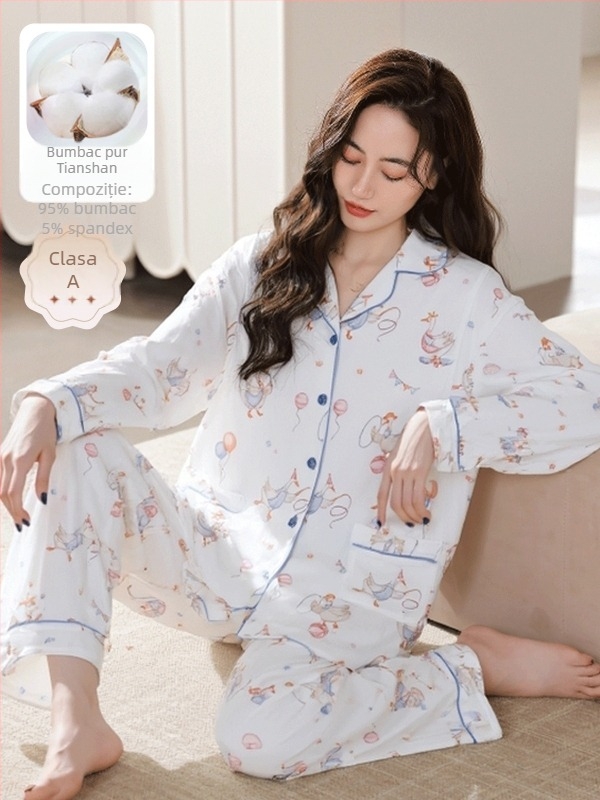 Jingqi Pijamale maternitate din bumbac 100% — postpartum, pentru alăptare, toamnă-iarnă, haine de casă groase pentru femei