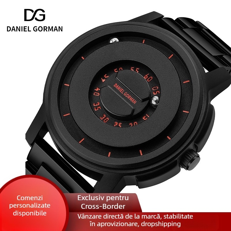 Ceas de bărbați cu curea din oțel inoxidabil, mișcare cuarț Swiss ETA, afișaj analog, carcasă din cupru, rezistență la apă 30 m