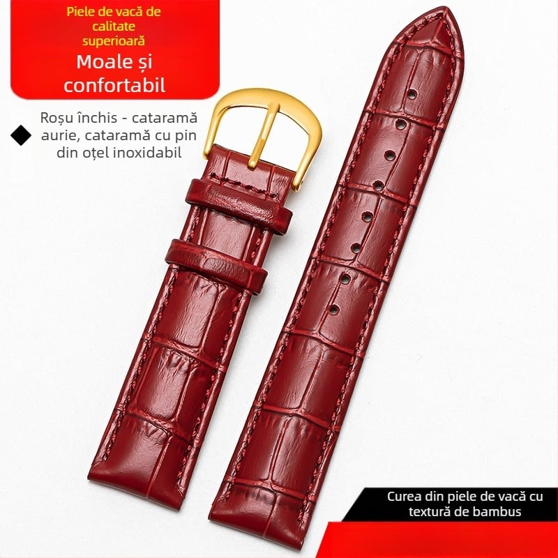 Brățară din piele naturală, dublă față, piele de vițel prim strat, cataramă cu pin, impermeabilă, moale, unisex