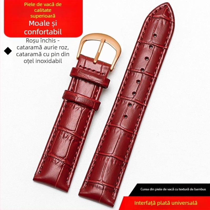 Brățară din piele naturală, dublă față, piele de vițel prim strat, cataramă cu pin, impermeabilă, moale, unisex