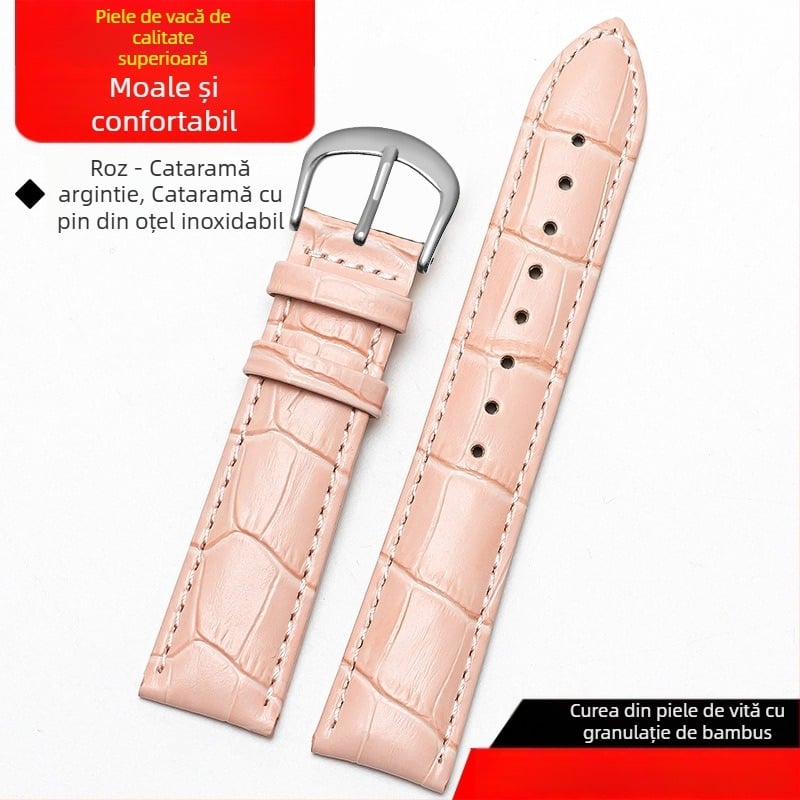 Brățară din piele naturală, dublă față, piele de vițel prim strat, cataramă cu pin, impermeabilă, moale, unisex