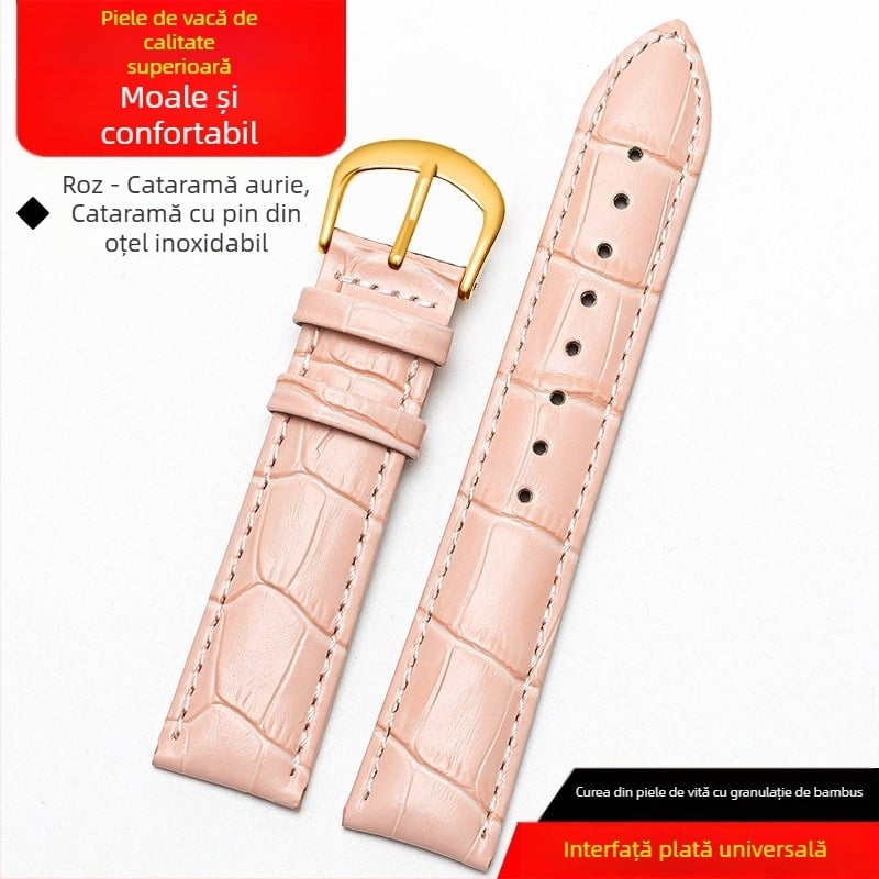 Brățară din piele naturală, dublă față, piele de vițel prim strat, cataramă cu pin, impermeabilă, moale, unisex