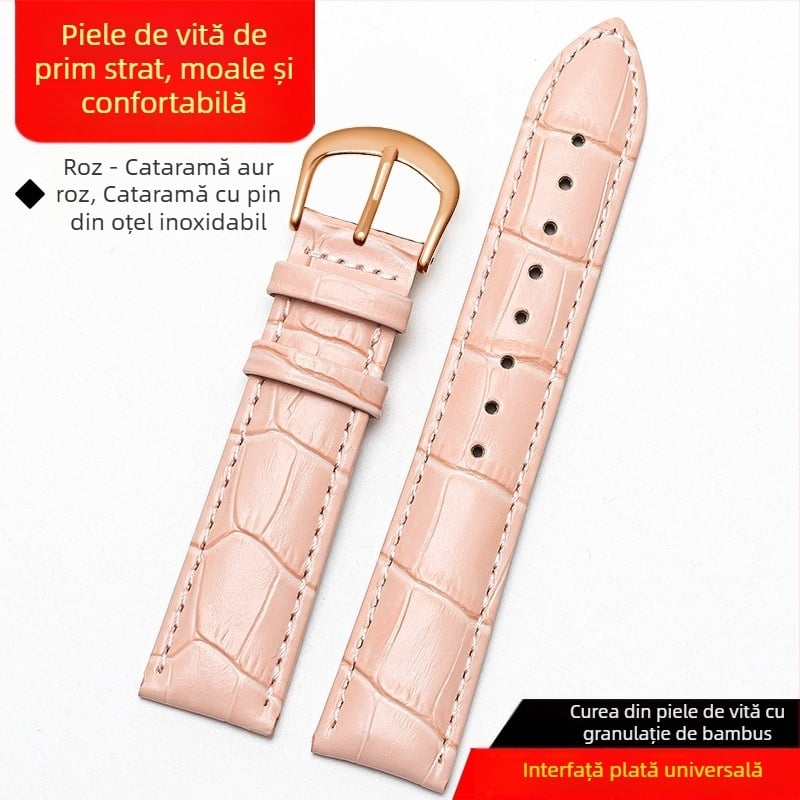 Brățară din piele naturală, dublă față, piele de vițel prim strat, cataramă cu pin, impermeabilă, moale, unisex