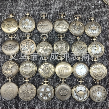 Ceas de buzunar cu cuarț, carcasă metalică, cadran rotund, motiv de locomotivă gravat, mecanism 68